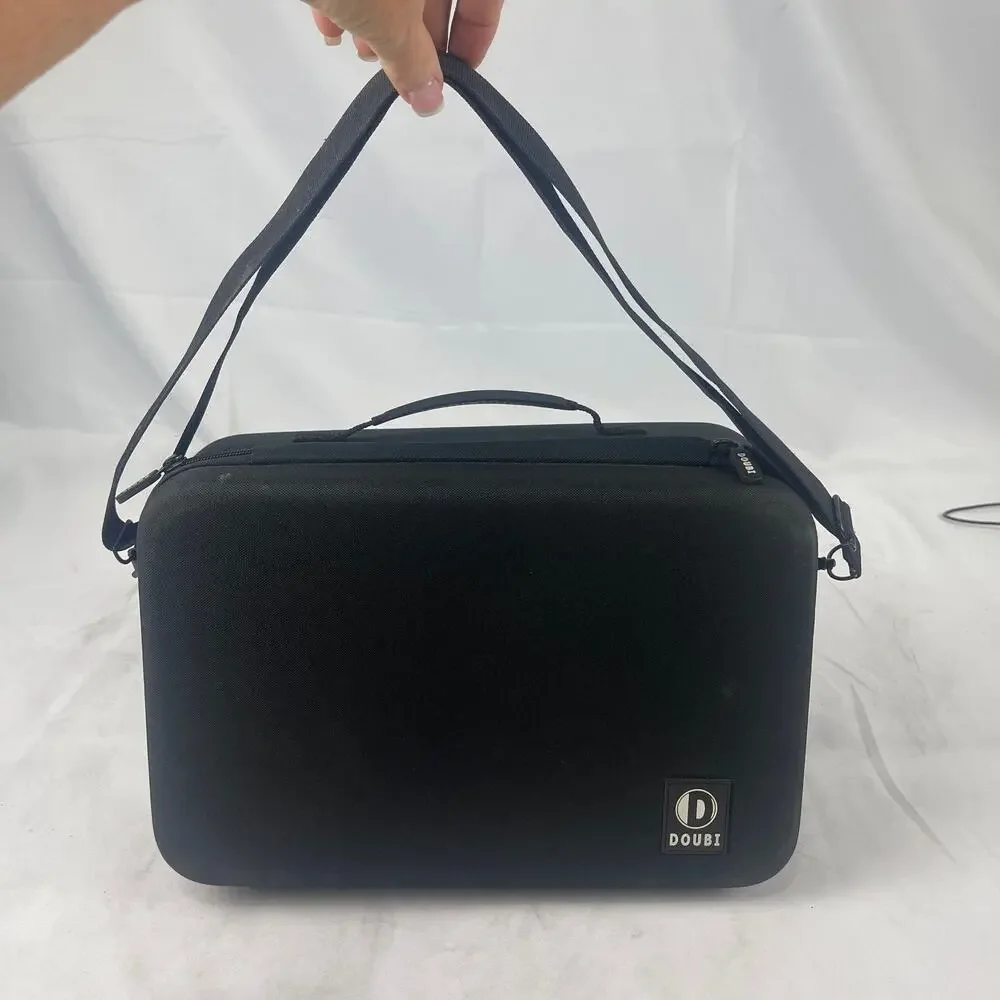 DOUBI Hard Shell Mini Projector Case Travel Bag Black Shoulder Strap Mesh Pocket